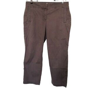 EILEEN FISHER Pants MM Trouser Brown Pull on pants 34 waist Button detail on leg